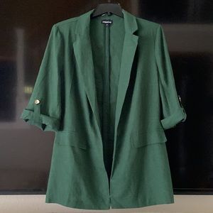 GREEN LINEN BLEND  LIGHTWEIGHT BLAZER JACKET 3/4 SLEEVES